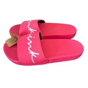 Victoria's Secret Pink Logo Strap Slides Sandals Capri Pink White M 8/9 NWT